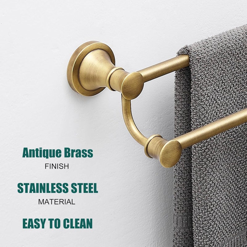 Hoimpro Adjustable Retractable 15-27 Inches Stainless Steel Bathroom Towel Bar, Bathroom Accessories Bath Hotel Double Towel Bar Rod Hanger Wall Mounted Towel Holder Towel Rack, Antique Brass - Image 4